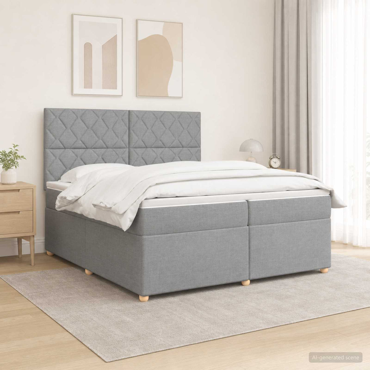 Boxspringbed met matras Lichtgrijs 200 x 200 cm Stof is nu te koop bij PeponiXL, paradijselijk wonen!