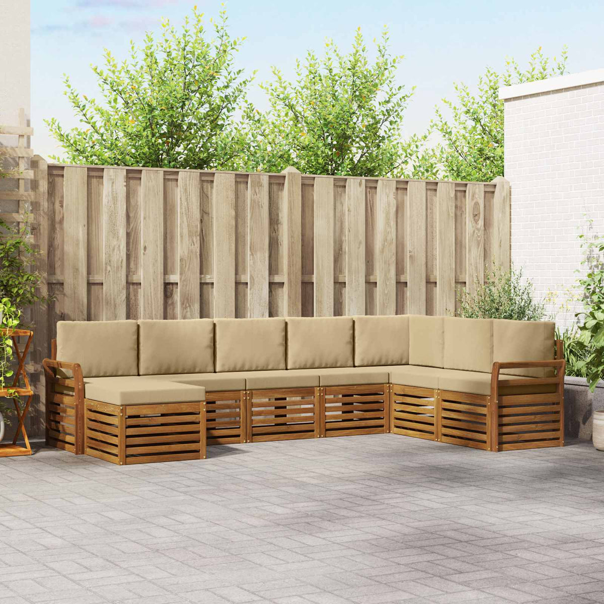 Buiten bankenset 8 pcs Natuurlijk en Beige Massief Acaciahout is nu te koop bij PeponiXL, paradijselijk wonen!