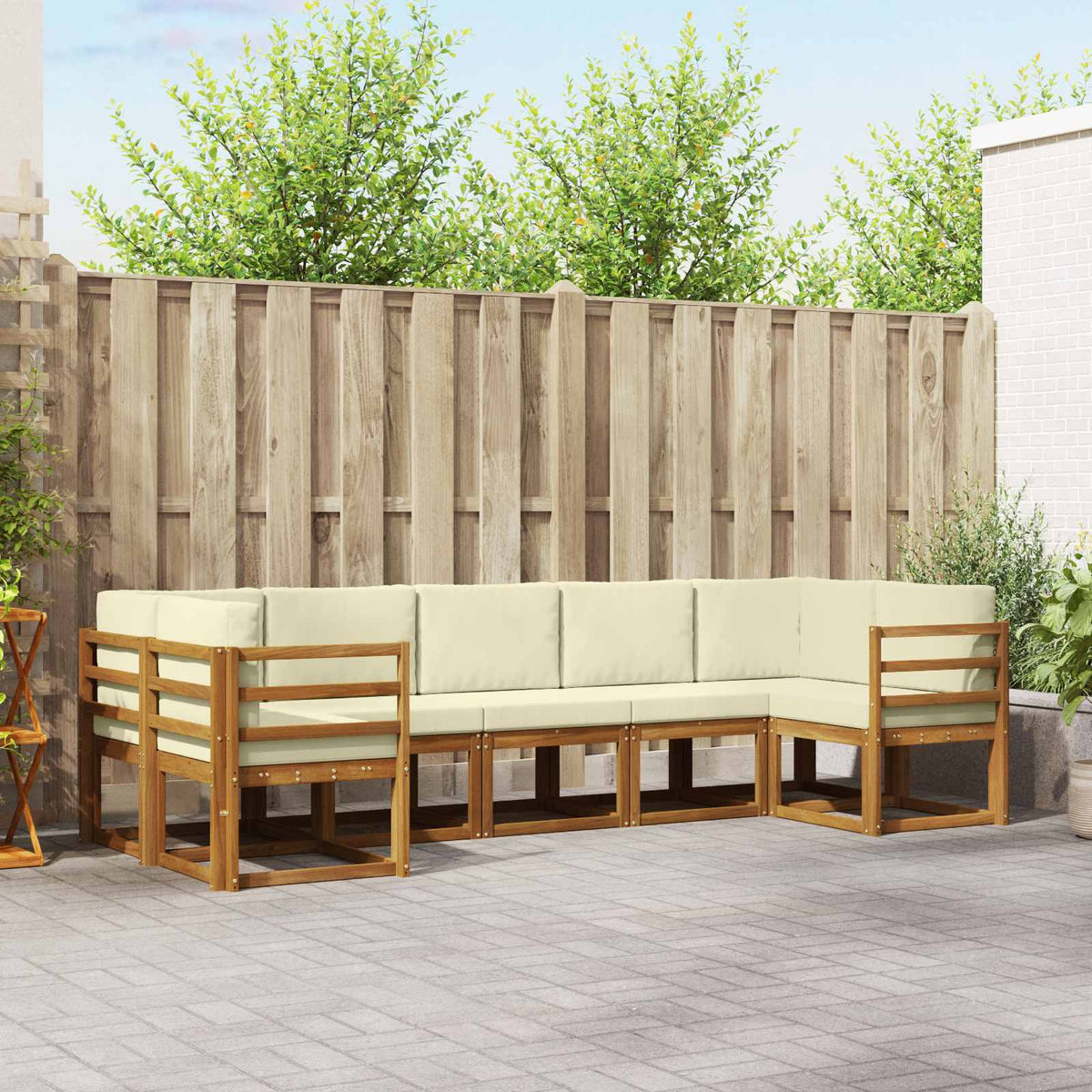 Buiten bankenset met kussen 7 pcs Natuurlijk en Crème is nu te koop bij PeponiXL, paradijselijk wonen!