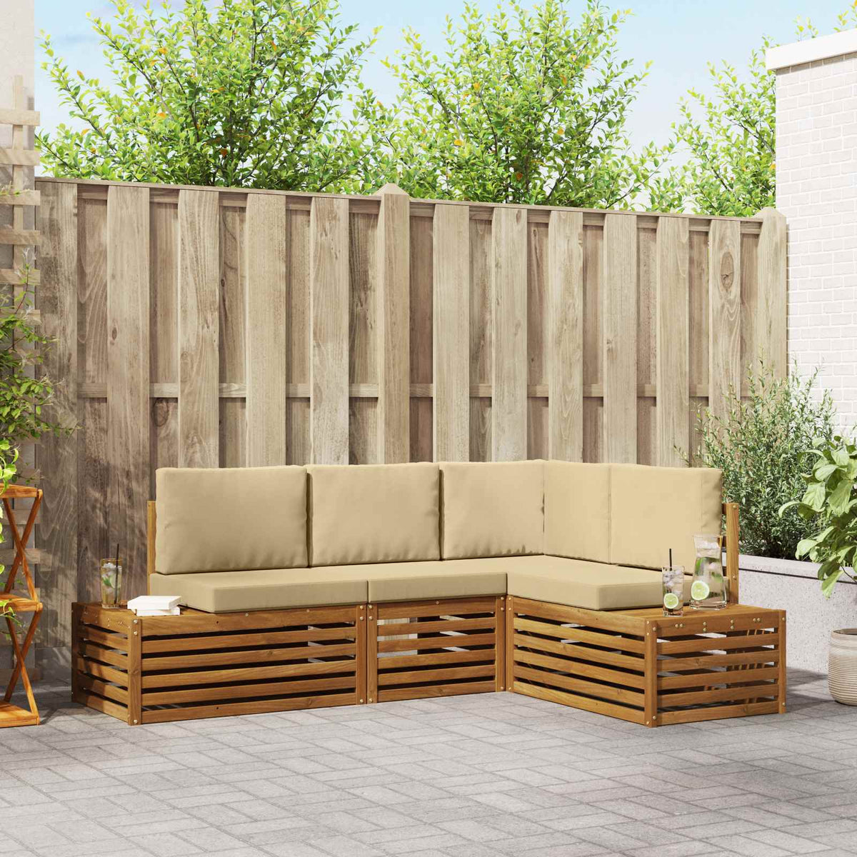 Buiten bankenset met kussen 4 Stuk Natuurlijk en Beige is nu te koop bij PeponiXL, paradijselijk wonen!