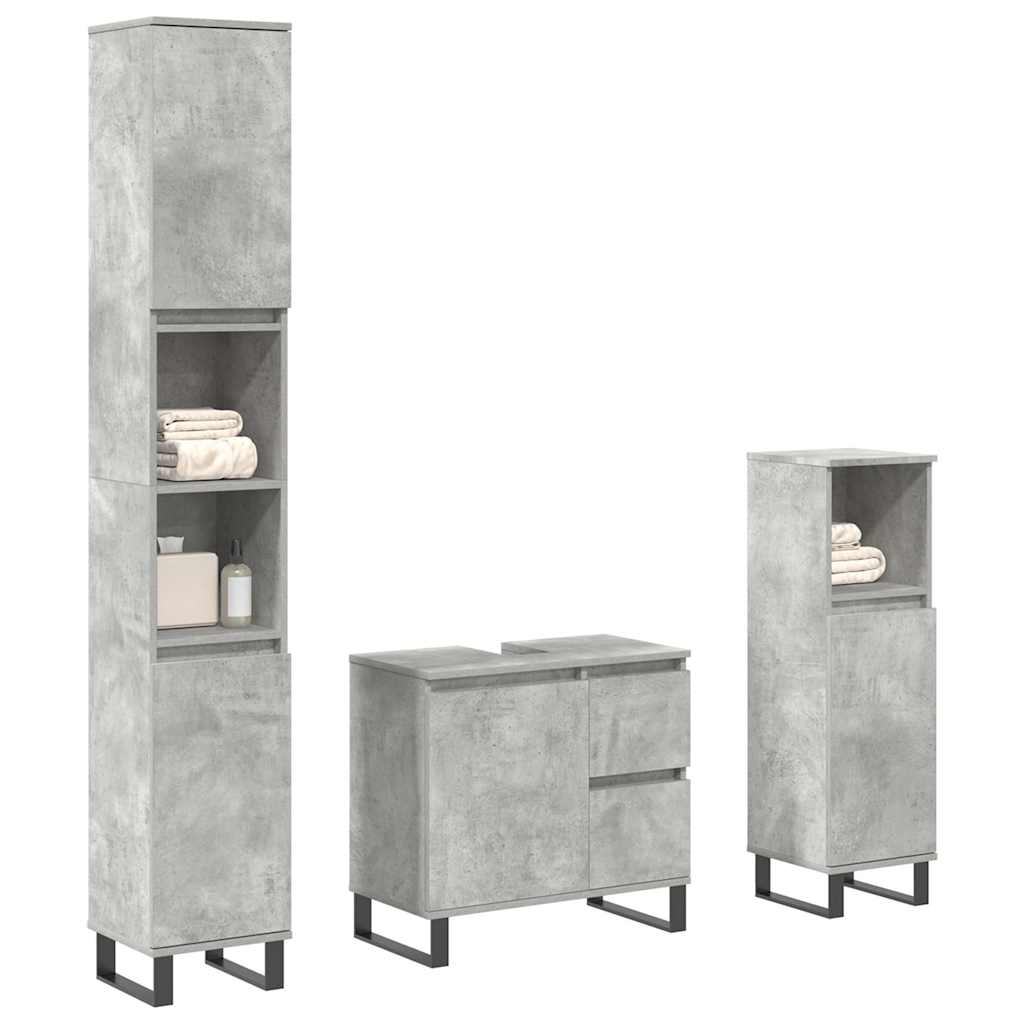 3-delige Badkamermeubelset bewerkt hout betongrijs is nu te koop bij PeponiXL, paradijselijk wonen!