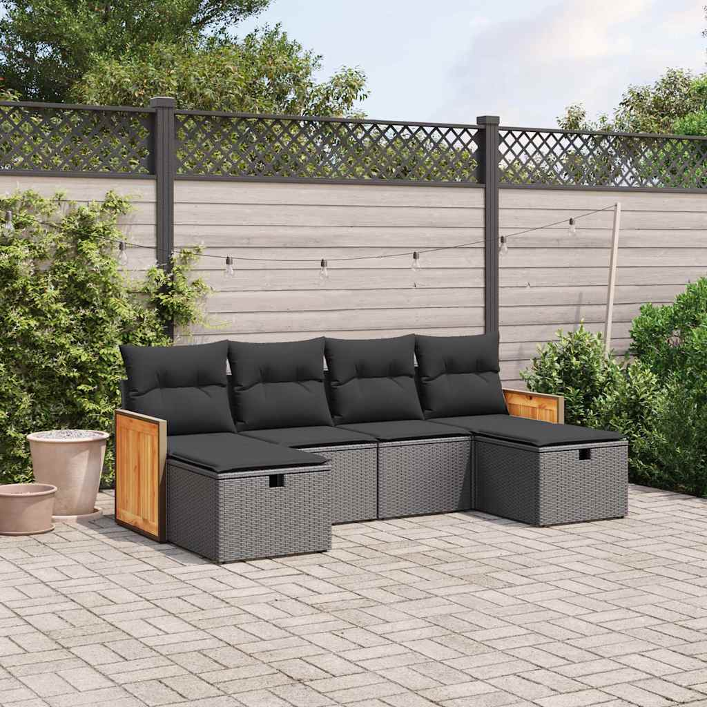 6-delige Loungeset met kussens poly rattan zwart is nu te koop bij PeponiXL, paradijselijk wonen!