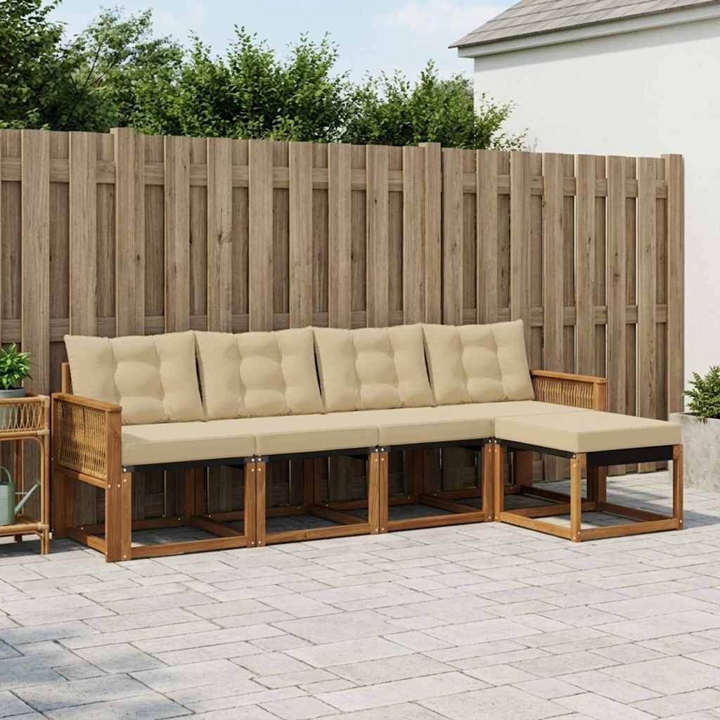 Buiten bankenset met kussen 5 pcs Natuurlijk en Beige is nu te koop bij PeponiXL, paradijselijk wonen!