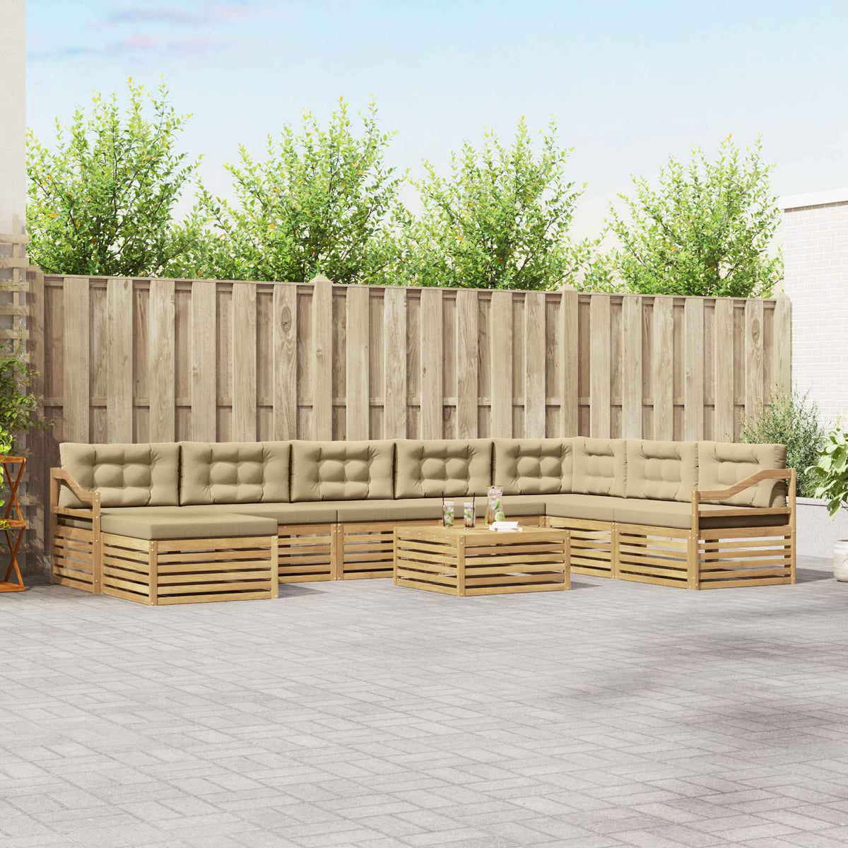 Buiten bankenset met kussen 9 pcs Wit en Beige Polyester is nu te koop bij PeponiXL, paradijselijk wonen!