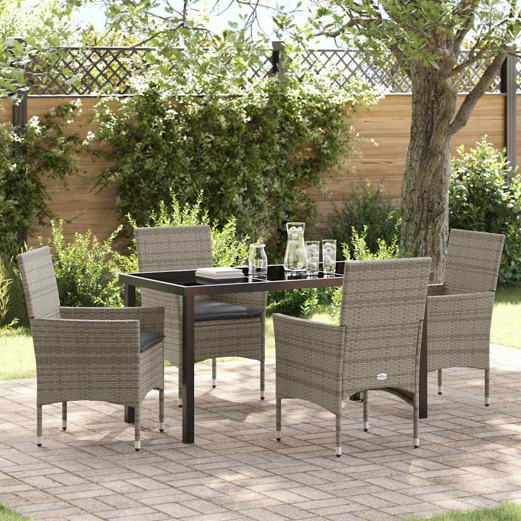 Tuin eettafelset met kussen 5 pcs Grijs poly rattan is nu te koop bij PeponiXL, paradijselijk wonen!