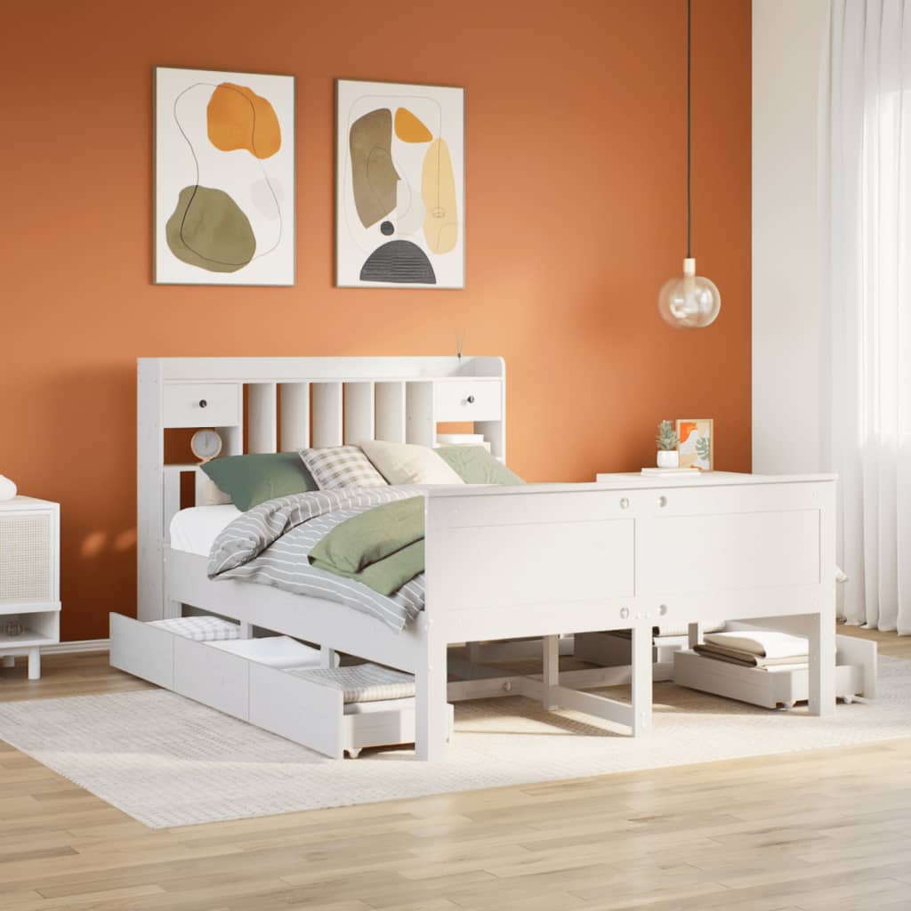 Bed met boekenkast zonder matras grenenhout wit 140x200 cm is nu te koop bij PeponiXL, paradijselijk wonen!