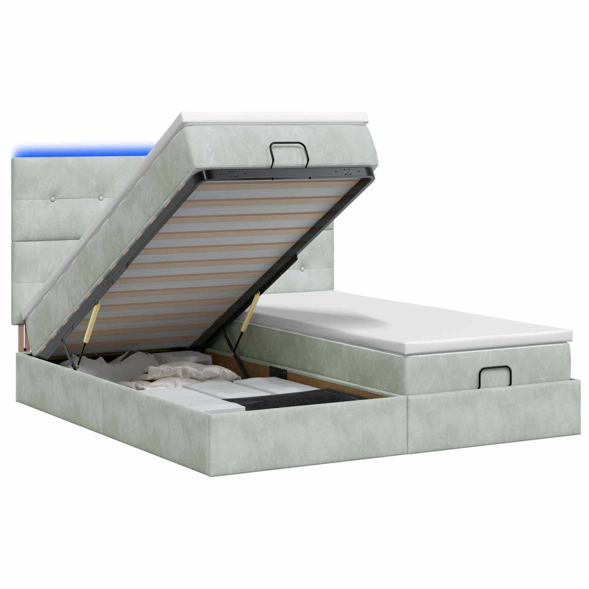 Ottoman Bed met Matrassen en LED Lichtgrijs 160 x 200 cm is nu te koop bij PeponiXL, paradijselijk wonen!