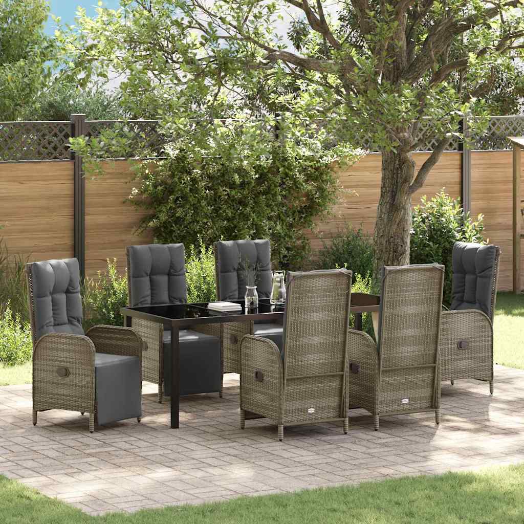 Tuin eettafelset met kussen 7 pcs Grijs poly rattan is nu te koop bij PeponiXL, paradijselijk wonen!