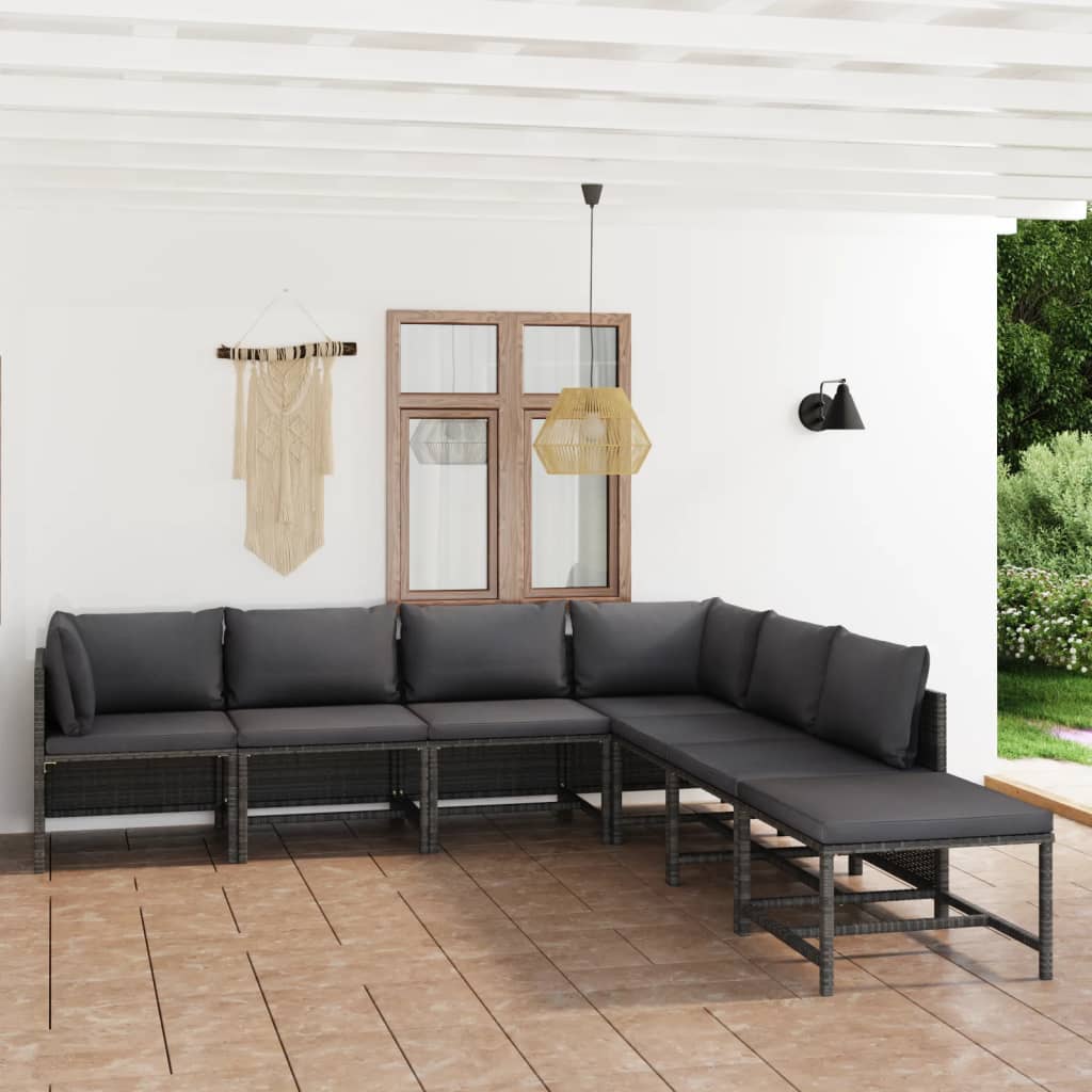 7-delige Loungeset met kussens poly rattan grijs is nu te koop bij PeponiXL, paradijselijk wonen!
