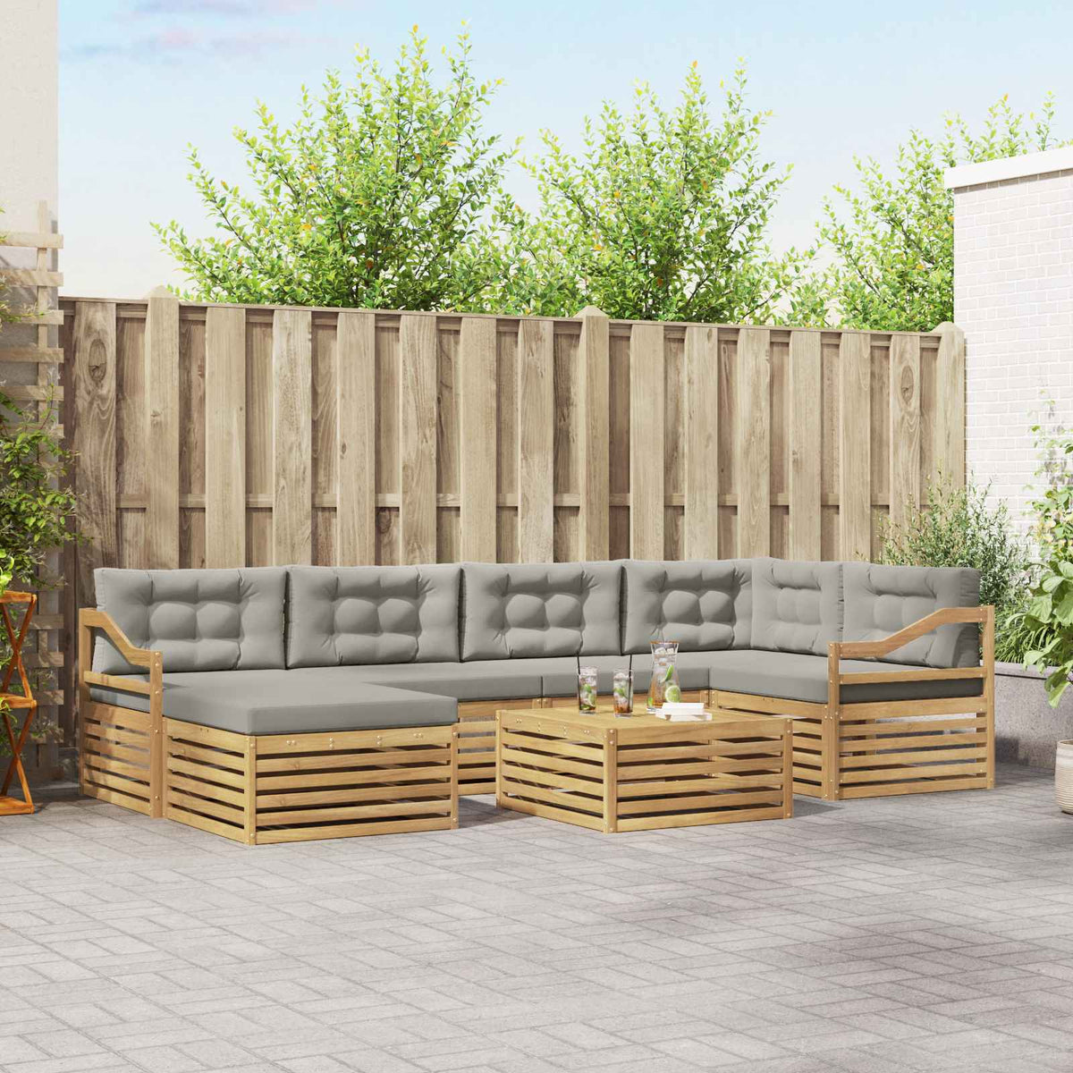 Buiten bankenset met kussen 7 pcs Wit en Lichtgrijs is nu te koop bij PeponiXL, paradijselijk wonen!