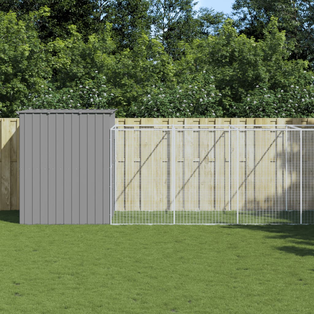 Hondenhok met ren 214x661x181 cm staal lichtgrijs is nu te koop bij PeponiXL, paradijselijk wonen!