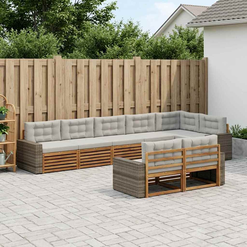 Buiten bankenset met kussen 8 pcs Naturel en lichtgrijs is nu te koop bij PeponiXL, paradijselijk wonen!