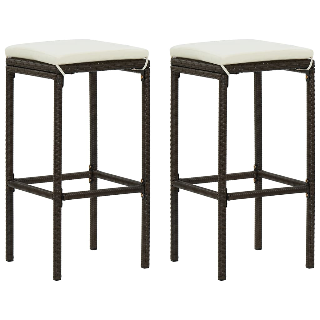Barkrukken met kussens 2 st poly rattan bruin is nu te koop bij PeponiXL, paradijselijk wonen!