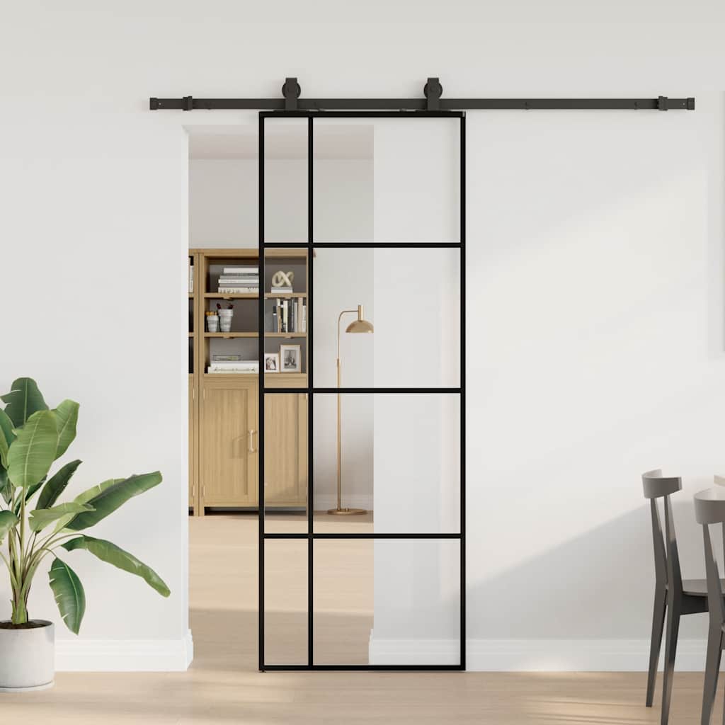Schuifdeur met beslagset 76x205 cm ESG glas zwart is nu te koop bij PeponiXL, paradijselijk wonen!