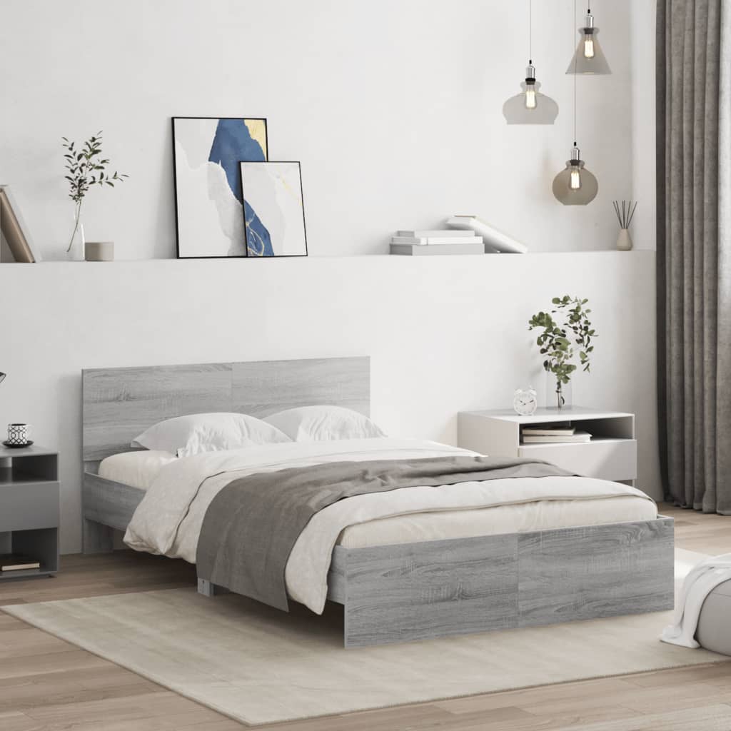 Bedframe met hoofdeinde grijs sonoma eikenkleurig 120x200 cm is nu te koop bij PeponiXL, paradijselijk wonen!