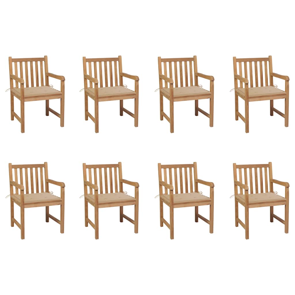 Tuinstoelen 8 st met beige kussens massief teakhout is nu te koop bij PeponiXL, paradijselijk wonen!