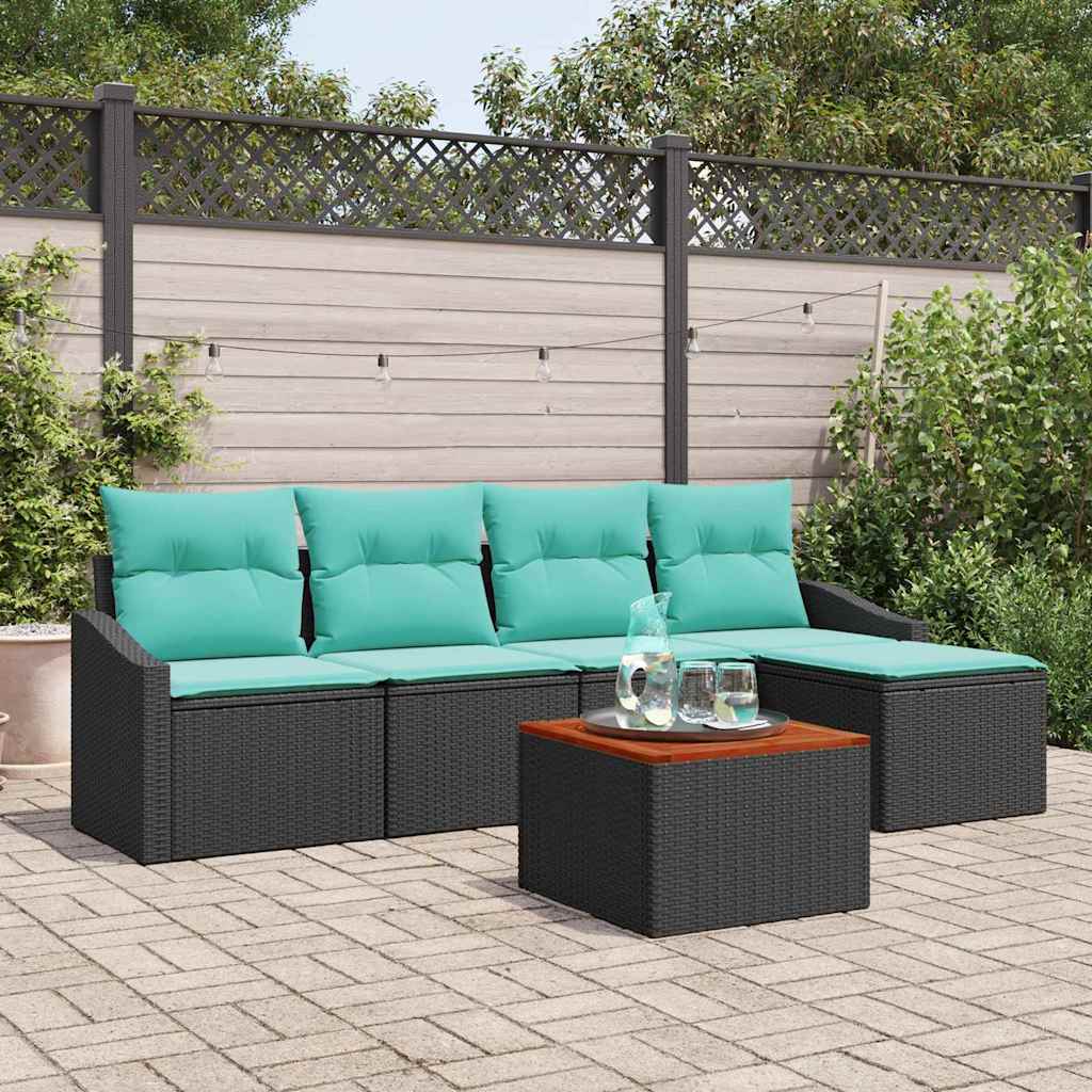 Tuinbankenset met kussen 6 pcs Zwart poly rattan is nu te koop bij PeponiXL, paradijselijk wonen!