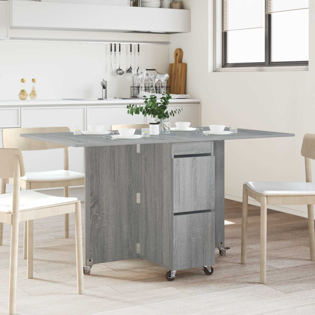 Eettafel 2 pcs 140 x 80 x 77 cm Bewerkt hout Grijs Sonoma is nu te koop bij PeponiXL, paradijselijk wonen!