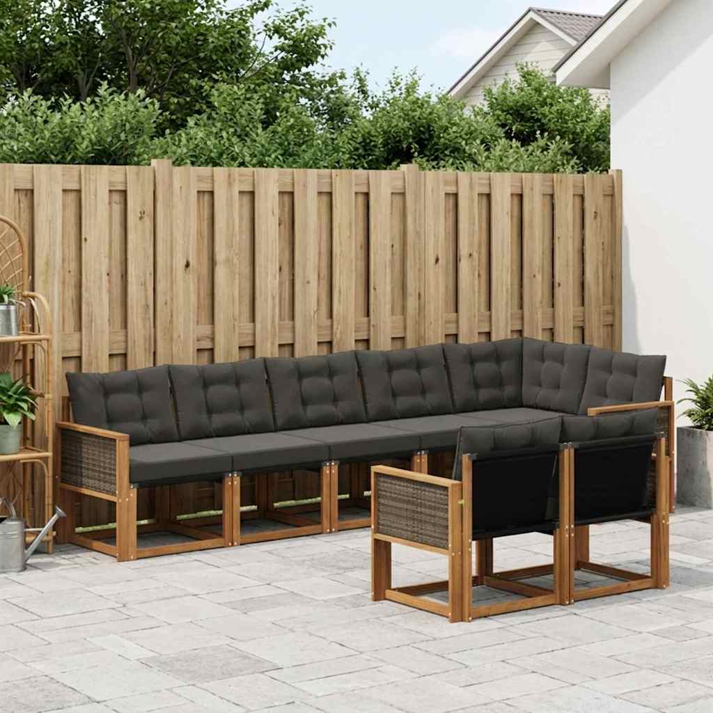 Buiten bankenset met kussen 8 pcs Naturel en Zwart is nu te koop bij PeponiXL, paradijselijk wonen!