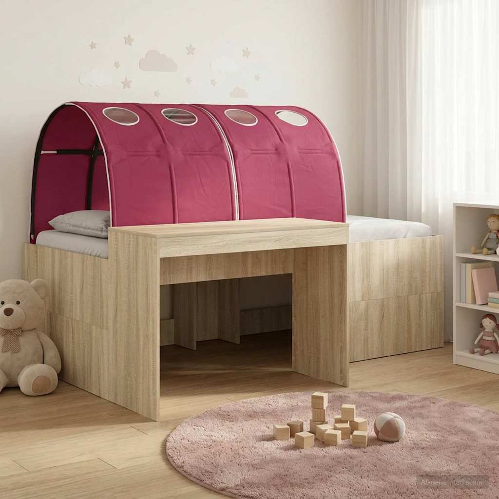 Bed met Tunnel 3 st Sonoma eiken en rood Bewerkt hout is nu te koop bij PeponiXL, paradijselijk wonen!