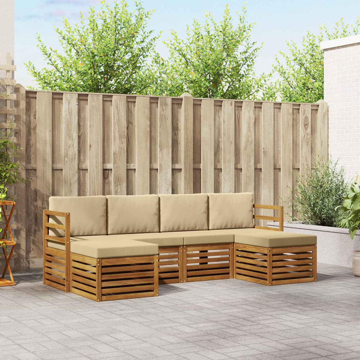 Sofa-Sets 6 pcs Natuurlijk en Beige Massief Acaciahout is nu te koop bij PeponiXL, paradijselijk wonen!