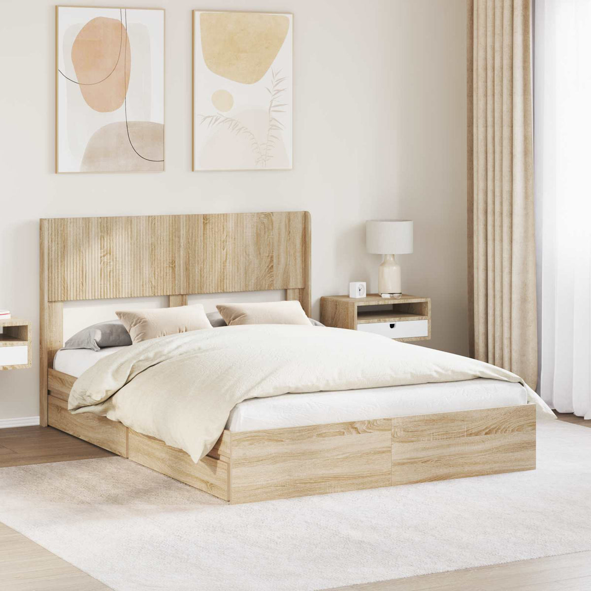 Bedframe met opbergruimte en hoofdbord Sonoma Eiken is nu te koop bij PeponiXL, paradijselijk wonen!