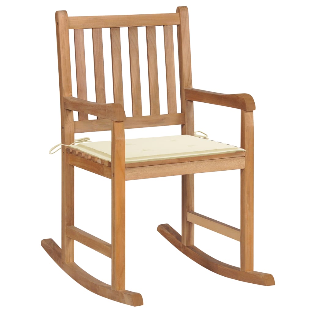 Schommelstoel met crèmekleurig kussen massief teakhout is nu te koop bij PeponiXL, paradijselijk wonen!