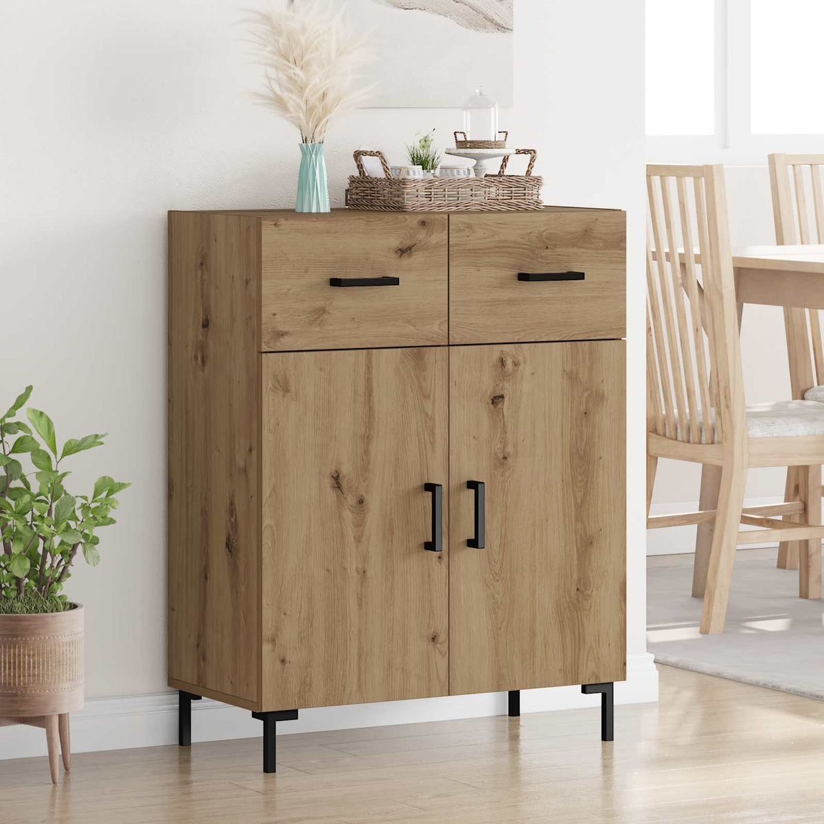 Dressoir Artisan Eiken 69,5 x 34 x 90 cm Bewerkt hout is nu te koop bij PeponiXL, paradijselijk wonen!