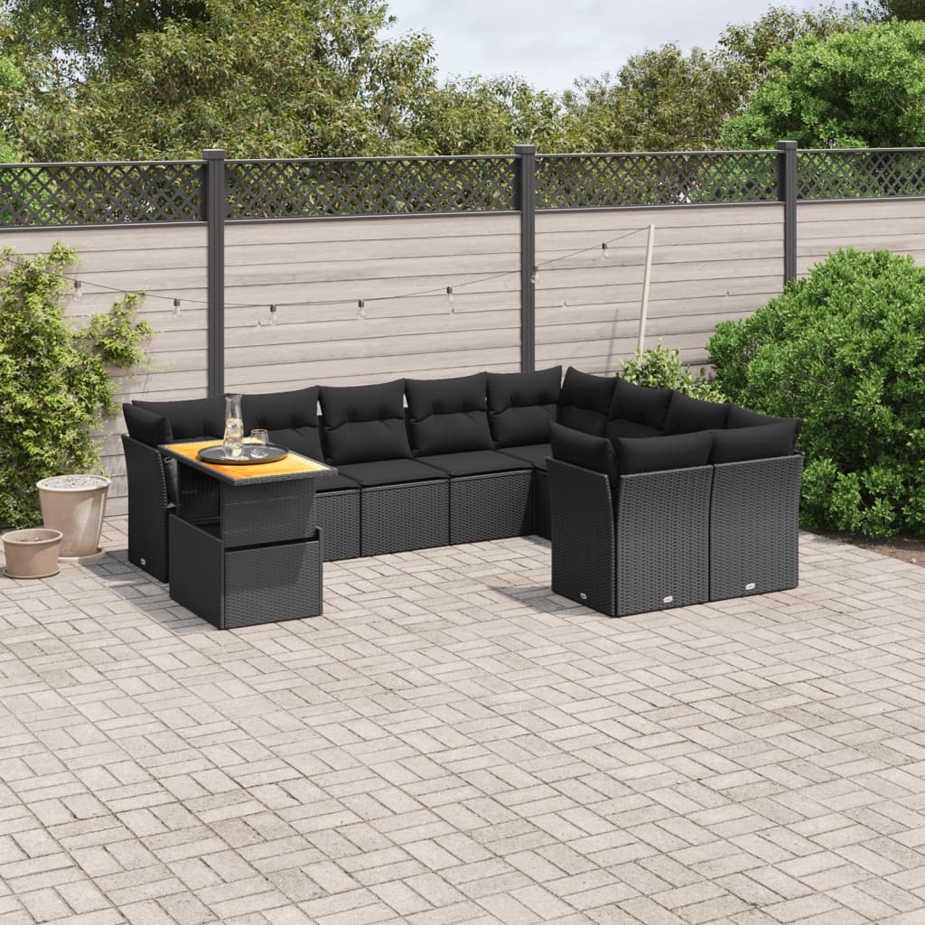 10-delige Loungeset met kussens poly rattan zwart is nu te koop bij PeponiXL, paradijselijk wonen!