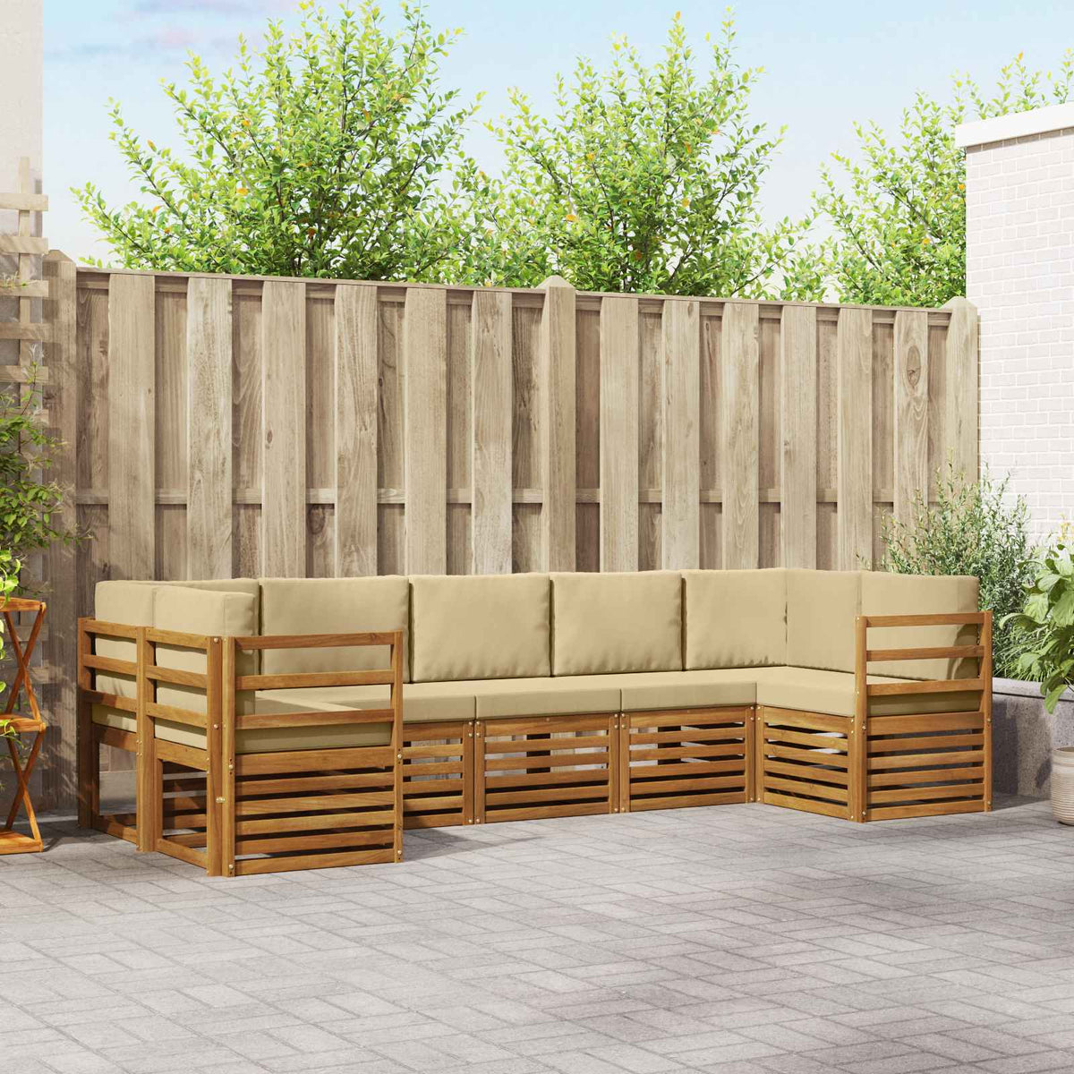 Hoekbank Set met kussen 7 pcs Natuurlijk en Beige is nu te koop bij PeponiXL, paradijselijk wonen!