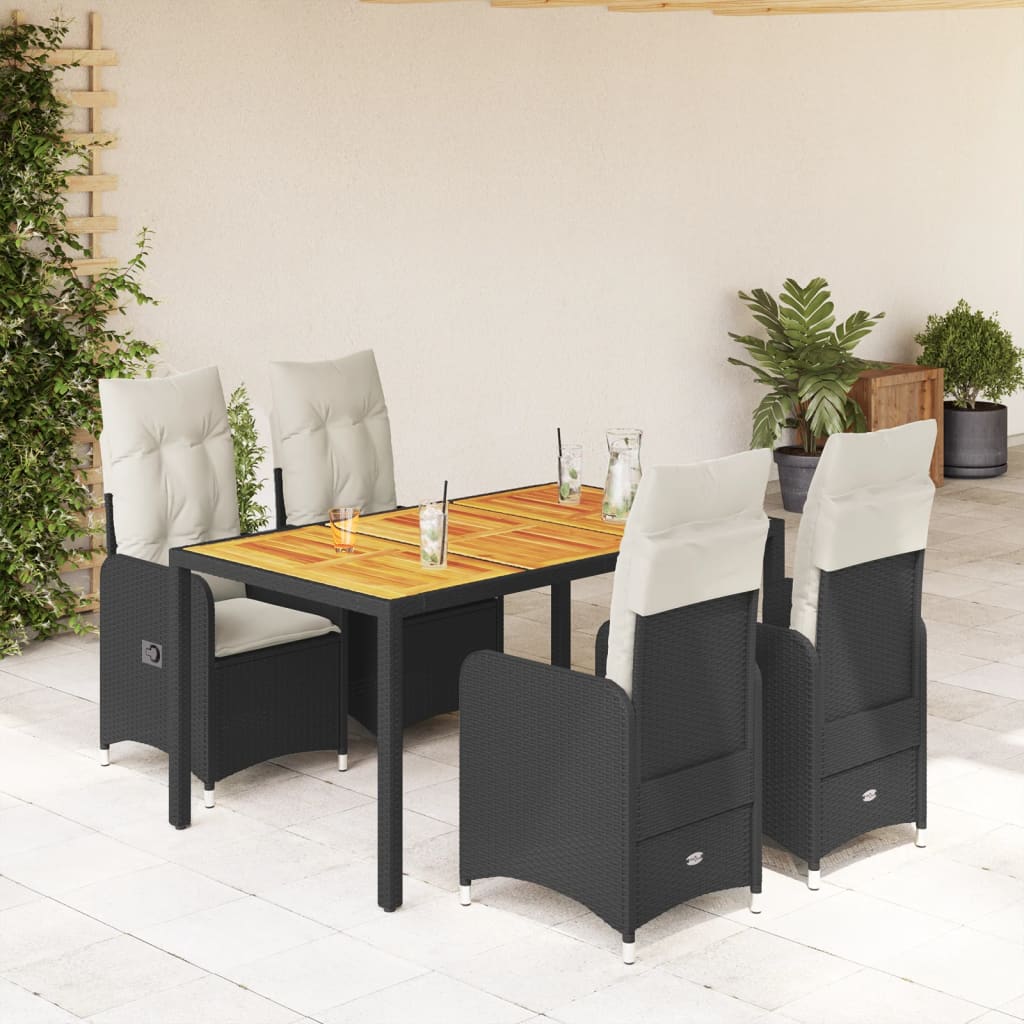 5-delige Bistroset met kussens poly rattan zwart is nu te koop bij PeponiXL, paradijselijk wonen!