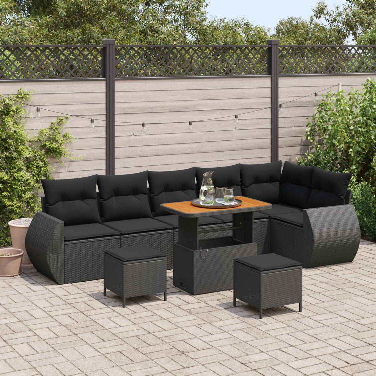 Tuin Sofa Set met kussen met opslag 9 pcs Zwart Poly Rattan is nu te koop bij PeponiXL, paradijselijk wonen!