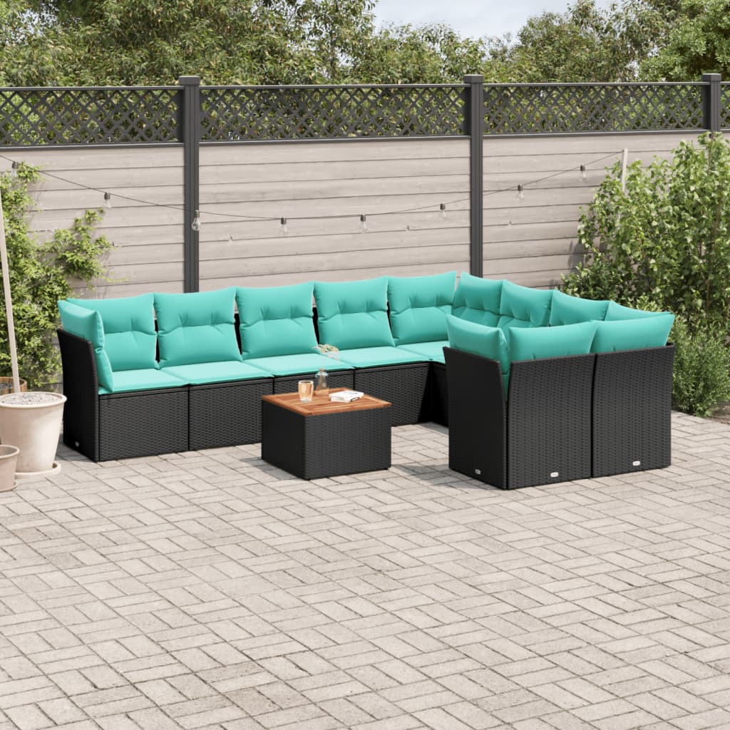 10-delige Loungeset met kussens poly rattan zwart is nu te koop bij PeponiXL, paradijselijk wonen!