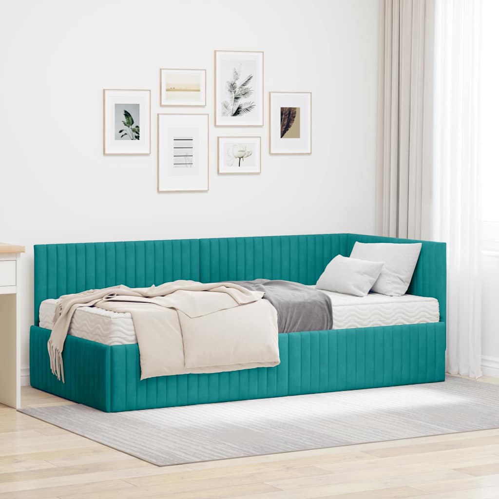 Hoekbedframe met Matras met hoofdeinde 2 pcs Turquoise Fluweel is nu te koop bij PeponiXL, paradijselijk wonen!