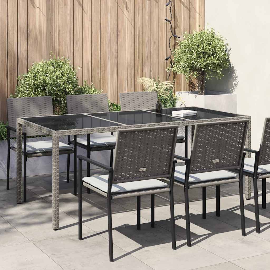 Tuintafel 190x90x75 cm gehard glas en poly rattan grijs is nu te koop bij PeponiXL, paradijselijk wonen!
