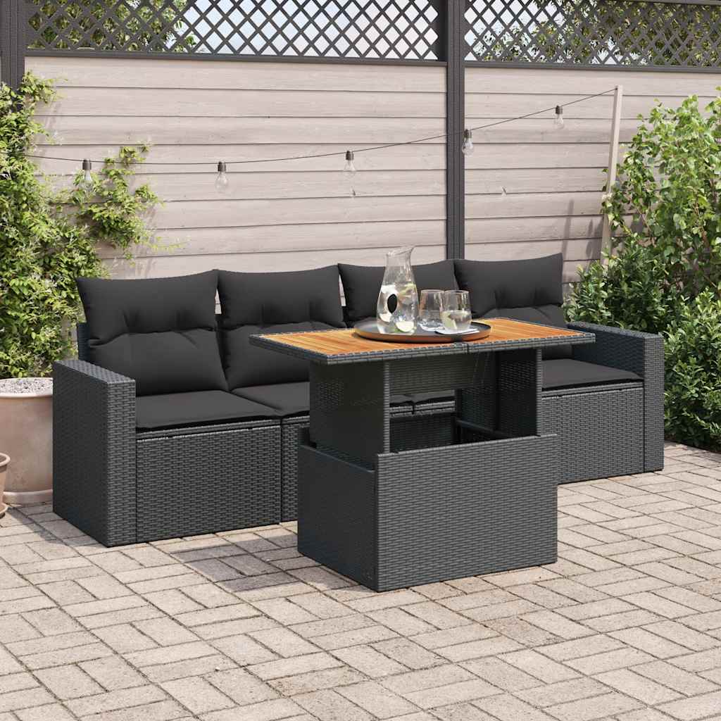 5-delige Loungeset met kussens poly rattan zwart is nu te koop bij PeponiXL, paradijselijk wonen!