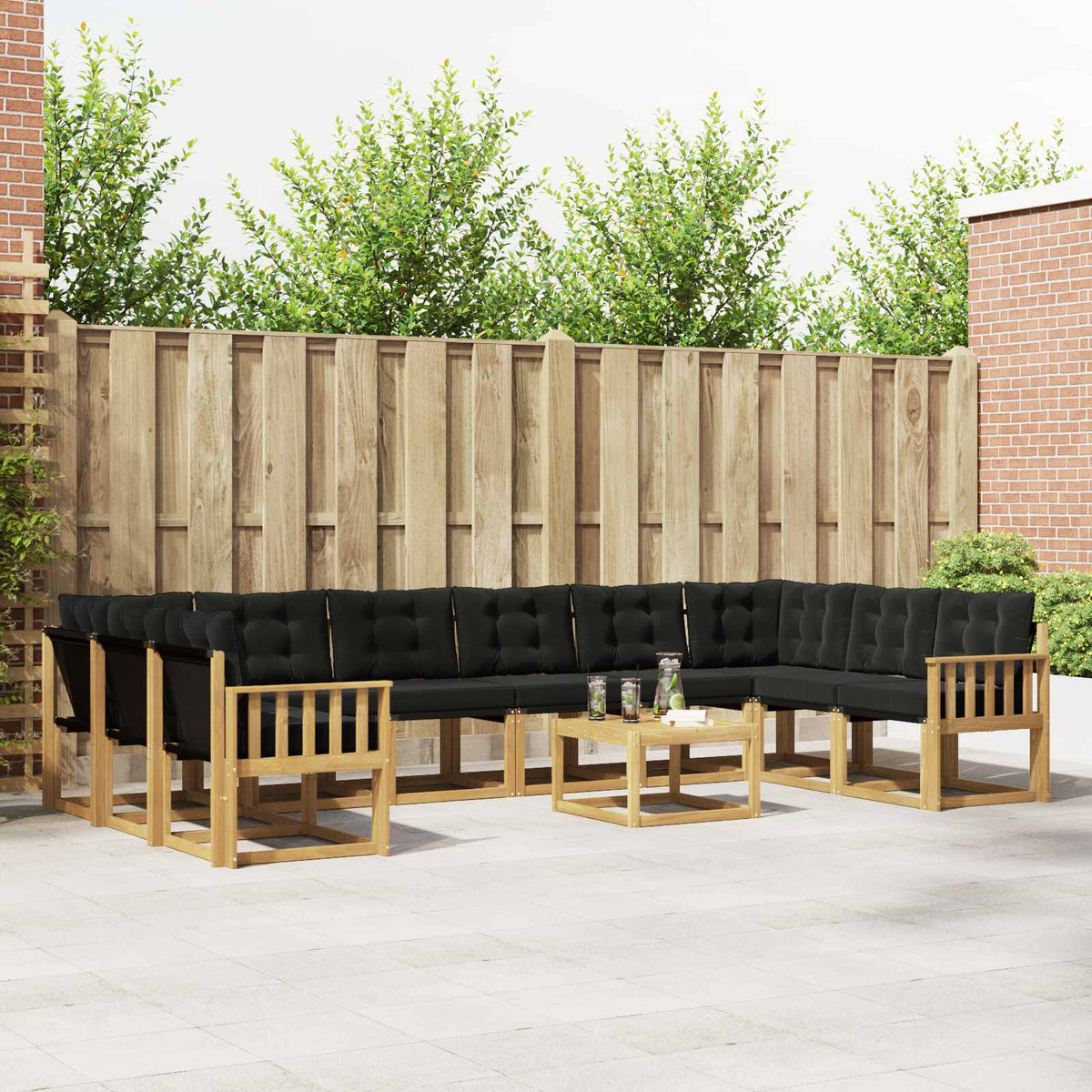 Buiten bankenset met kussen 11 pcs Wit en zwart is nu te koop bij PeponiXL, paradijselijk wonen!