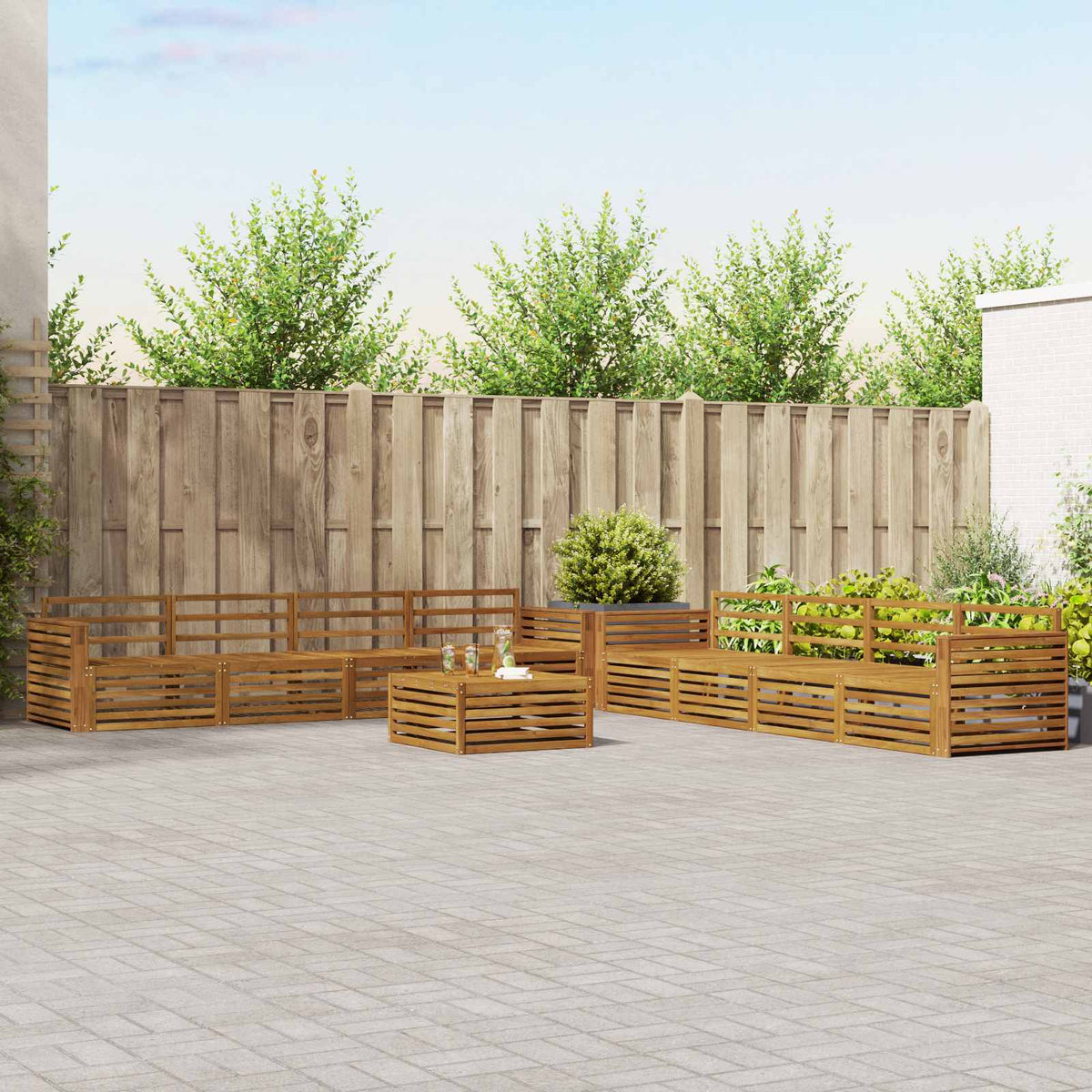Buiten bankenset 9 pcs Naturel Massief Acaciahout is nu te koop bij PeponiXL, paradijselijk wonen!