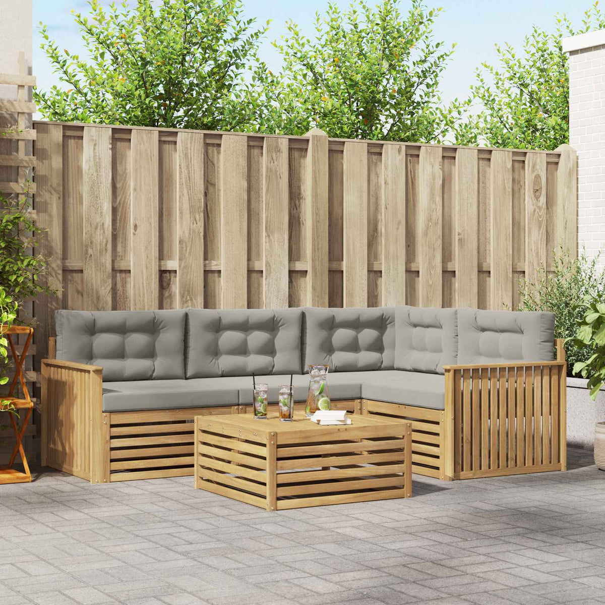 Buiten bankenset 5 pcs Wit en Lichtgrijs 79 x 79 x 37 cm is nu te koop bij PeponiXL, paradijselijk wonen!