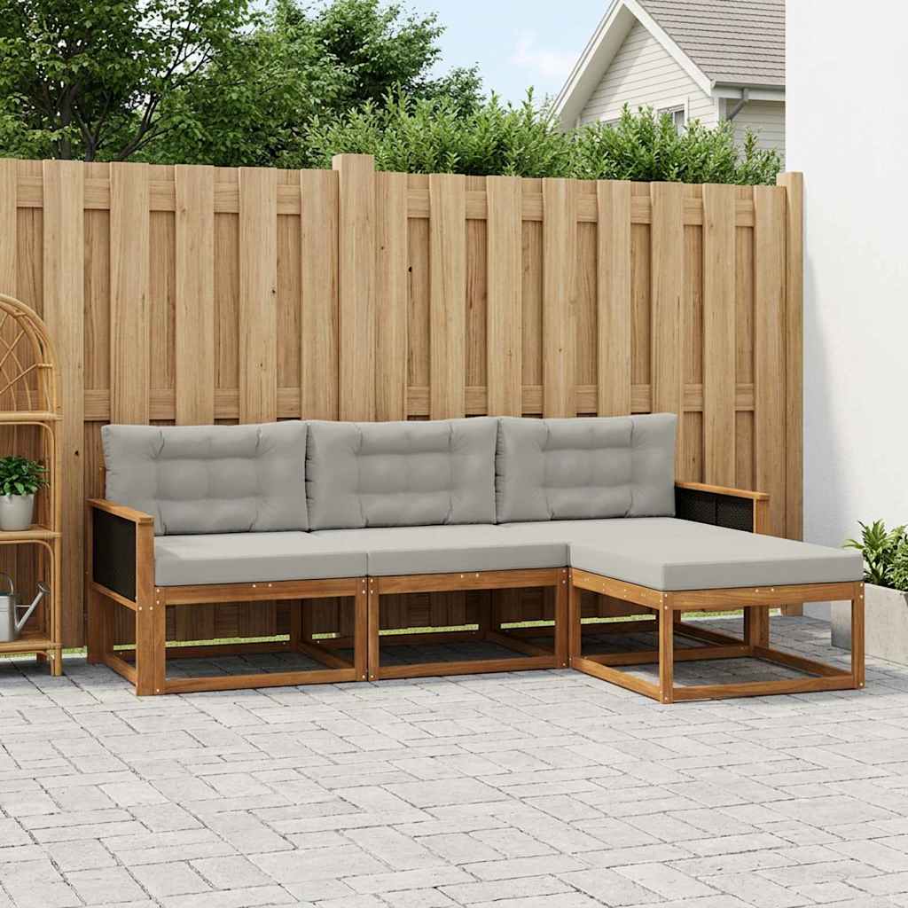 Buiten bankenset met kussen 4 pcs Natuurlijk en Lichtgrijs is nu te koop bij PeponiXL, paradijselijk wonen!