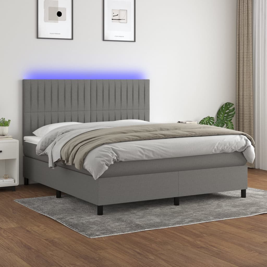 Boxspring met matras en LED stof donkergrijs 160x200 cm is nu te koop bij PeponiXL, paradijselijk wonen!