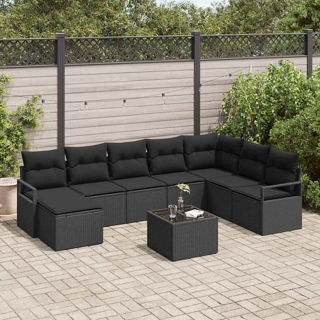 Bankstel met kussen 9 pcs Zwart poly rattan is nu te koop bij PeponiXL, paradijselijk wonen!