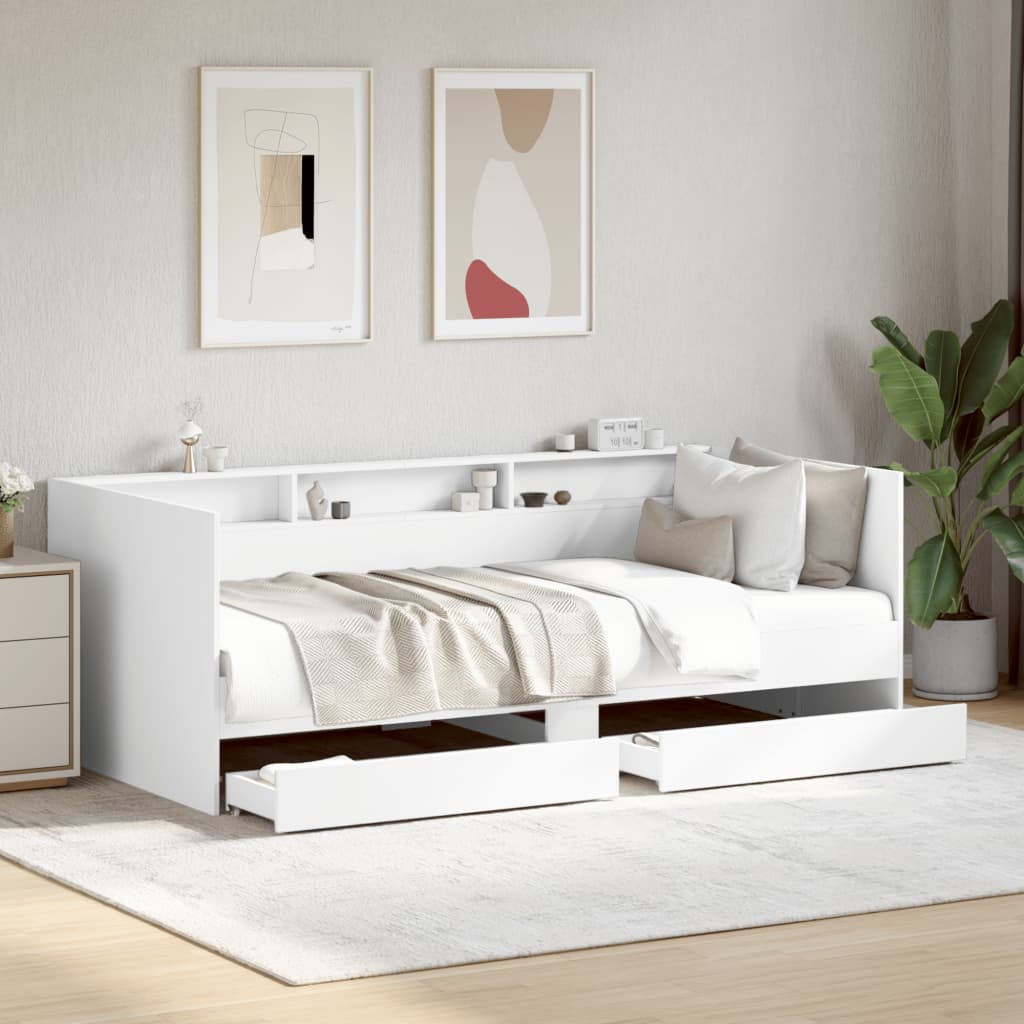 Slaapbank met lades zonder matras 75x190 cm wit is nu te koop bij PeponiXL, paradijselijk wonen!