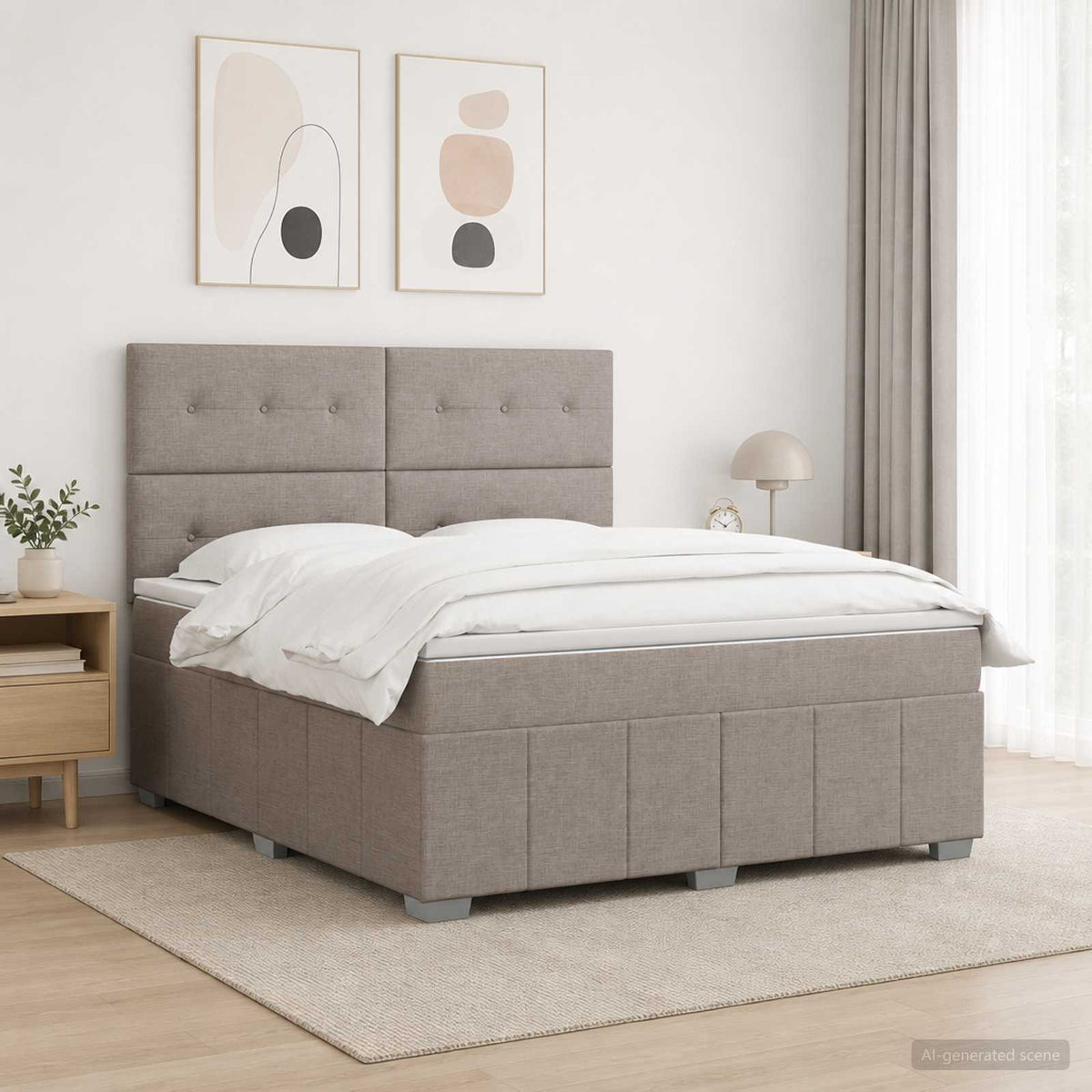 Boxspringbed met matras met hoofdeinde Taupe 140 x 190 cm Stof is nu te koop bij PeponiXL, paradijselijk wonen!