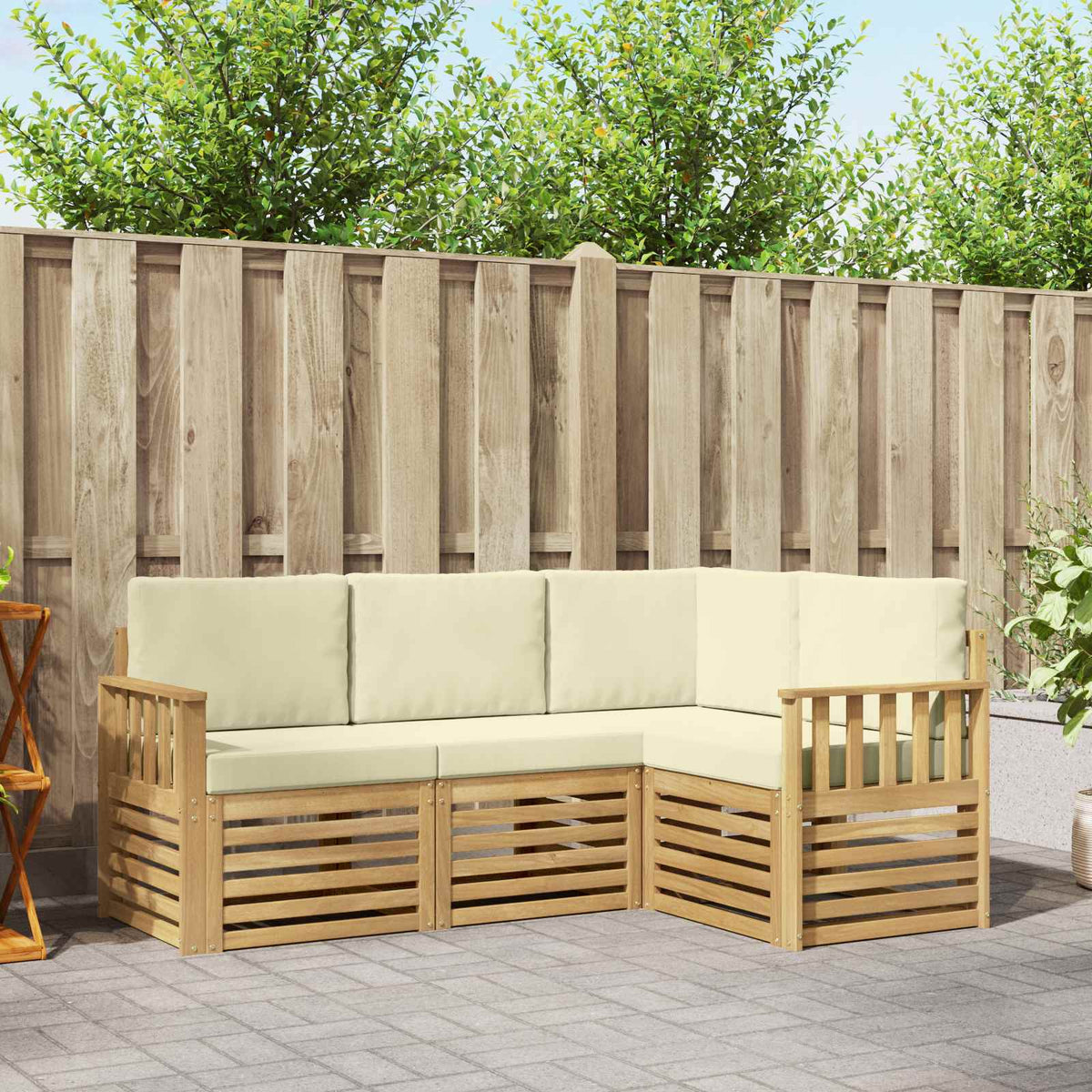 Buiten bankenset 4 pcs Wit en crèmekleurig is nu te koop bij PeponiXL, paradijselijk wonen!