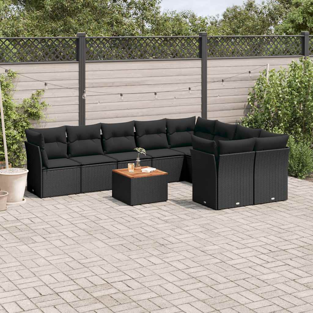 10-delige Loungeset met kussens poly rattan zwart is nu te koop bij PeponiXL, paradijselijk wonen!