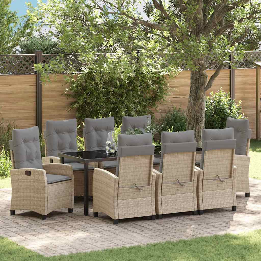 Tuin eettafelset met kussen 9 pcs Beige poly rattan is nu te koop bij PeponiXL, paradijselijk wonen!