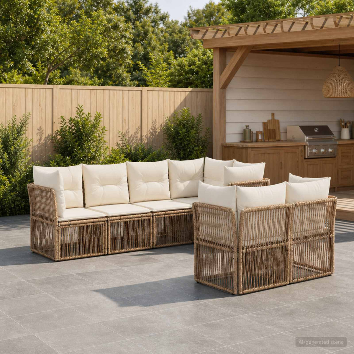 Tuinbankenset 7 st 7-Aantal zitplaatsen Beige poly rattan is nu te koop bij PeponiXL, paradijselijk wonen!