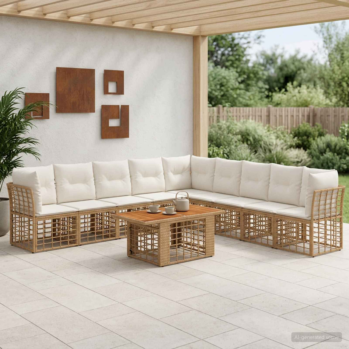 Tuinbankenset 10 st Natuurlijk en Crème Wit poly rattan is nu te koop bij PeponiXL, paradijselijk wonen!