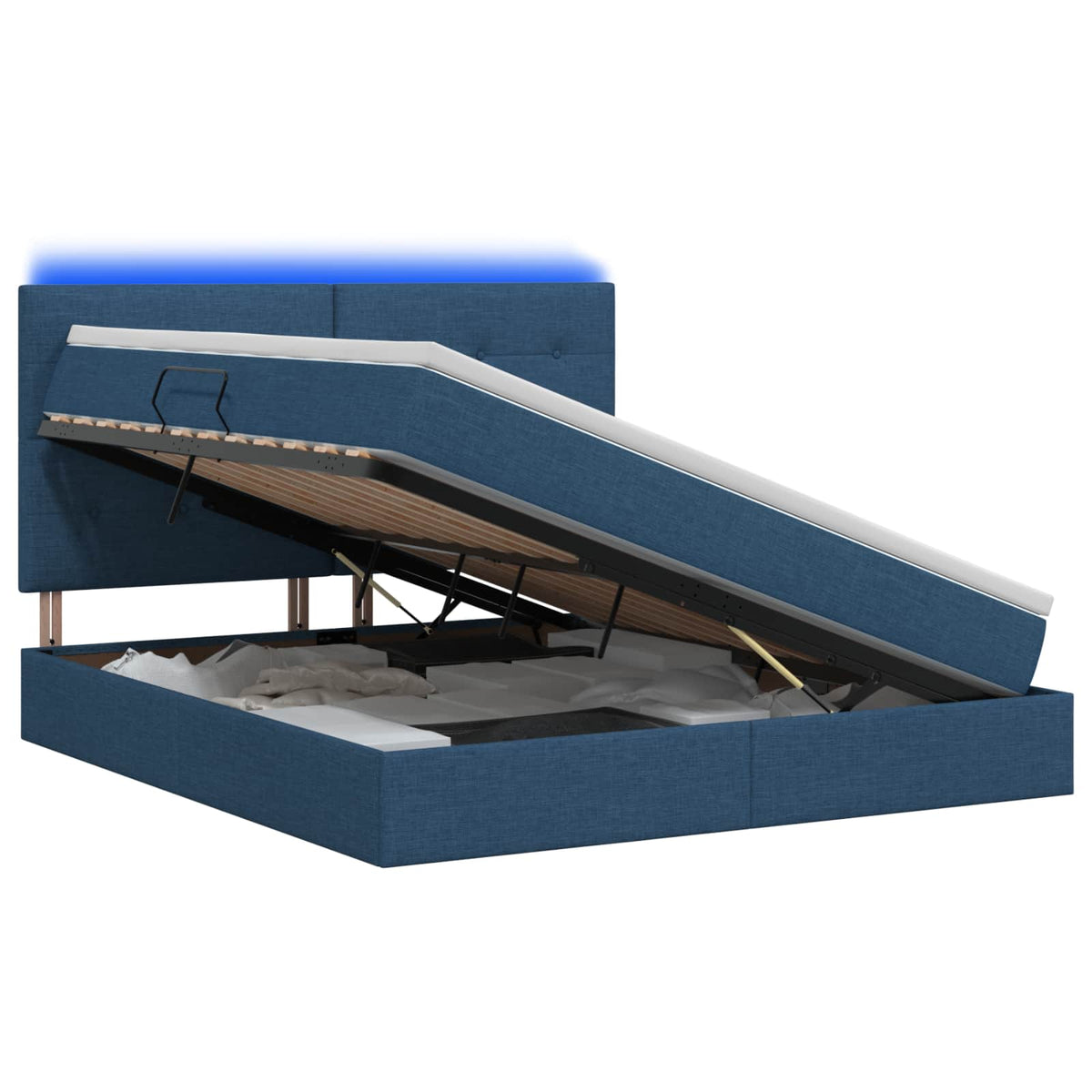 LED Opslagbed met Matras Blauw 160 x 200 cm Stof is nu te koop bij PeponiXL, paradijselijk wonen!